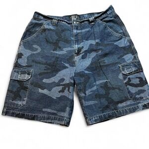 Vintage Y2K‎ baggy no boundaries blue camo cargo shorts size 38